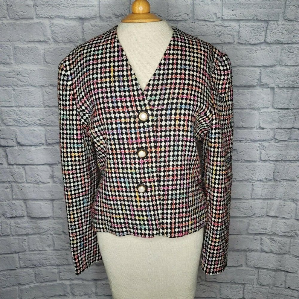 Ann Taylor Tweed Multi Color Long Sleeve Blazer Jacket - Pearl Buttons